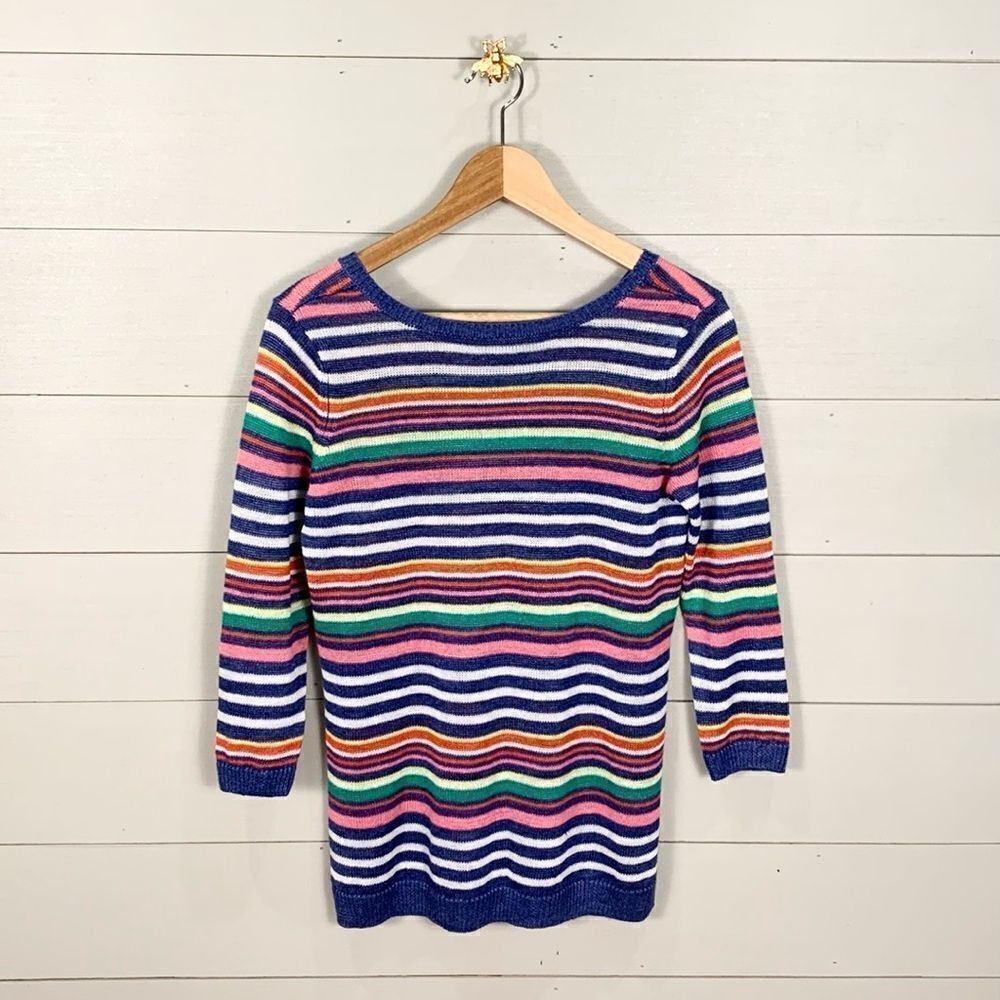 Talbots pastel colored horizontal striped woven linen 3/4 length sleeve size P
